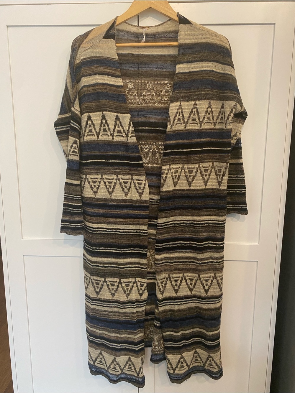 Free People Boho Striped Open-Front Long Maxi Cardigan Wool Blend Size Medium